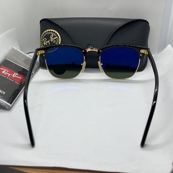 BNWT Ray-ban Club Master RB3016 Black/Gold Green Lenses sunglass - Picture 5 of 9